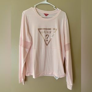 Guess Sequin Light Pink Long Sleeve Tee with Cut Outs